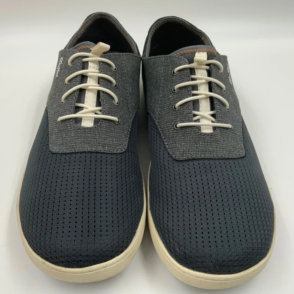 OluKai Nohea Moku Mens 11 Charcoal Grey Mesh Boat Shoes Slip On Sneakers 10283